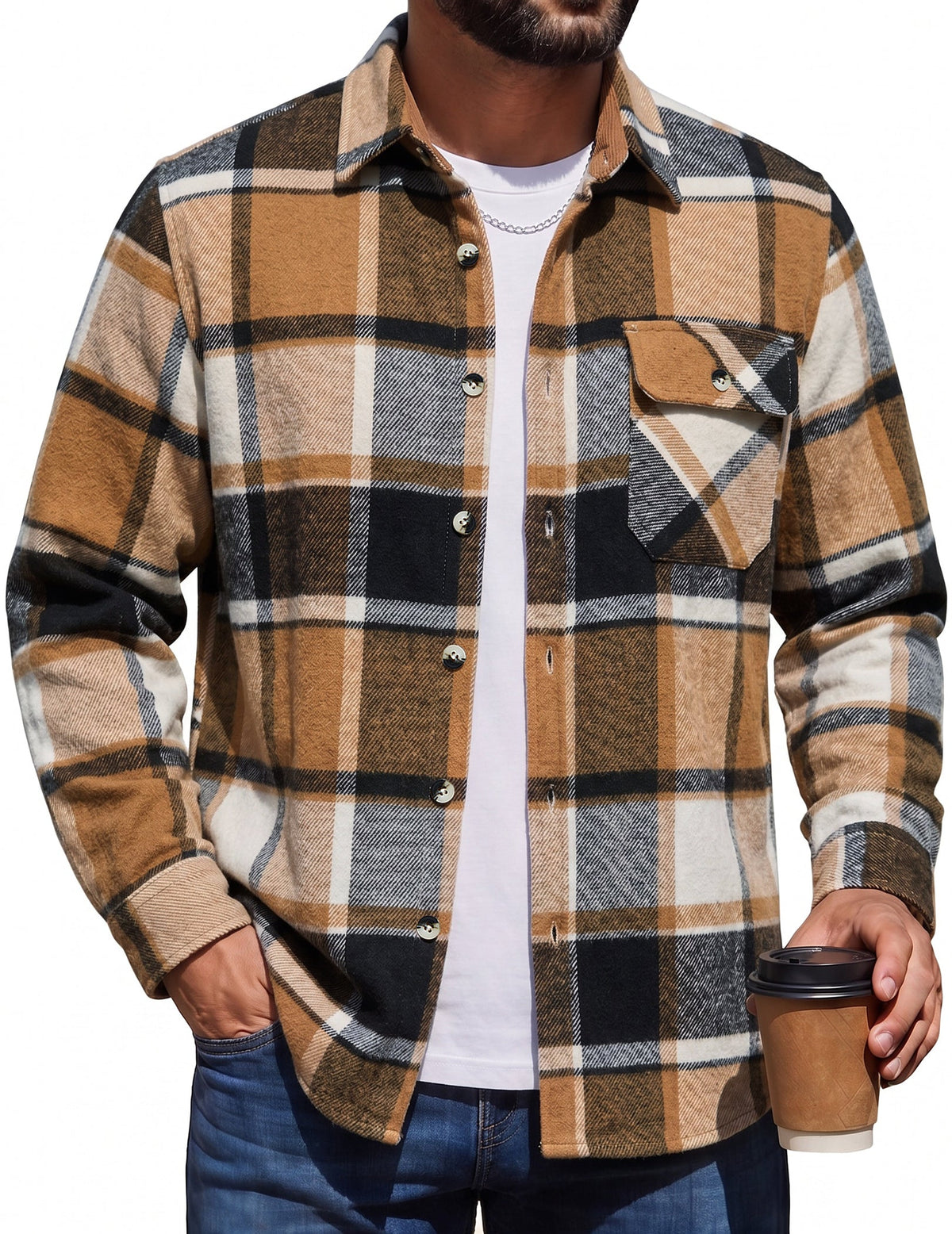 Plaid Flannel Button Down Shirt Jacket (US Only)