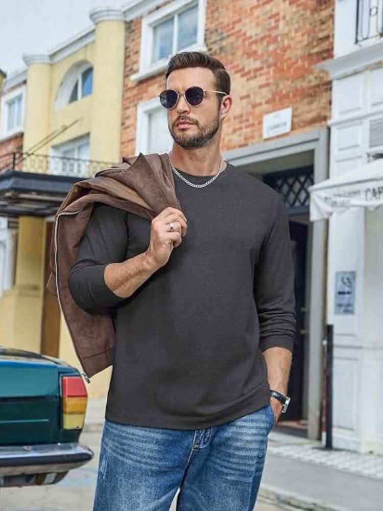 Essential 100% Cotton Long Sleeve Crew Neck Tee (US Only)