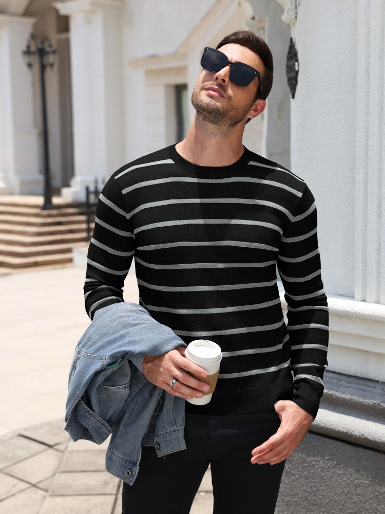 Striped Crewneck Long Sleeve Knit Pullover (US Only)
