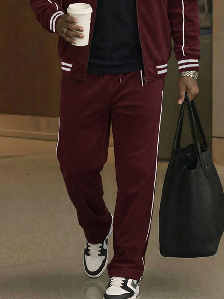 Stylish Contrast Stripe Track Jacket Pants Set