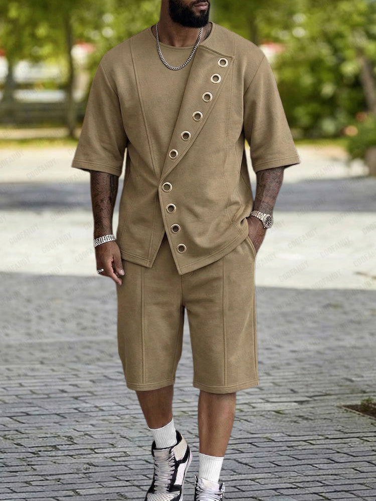 Unique Grommets Design T-Shirt Shorts Set