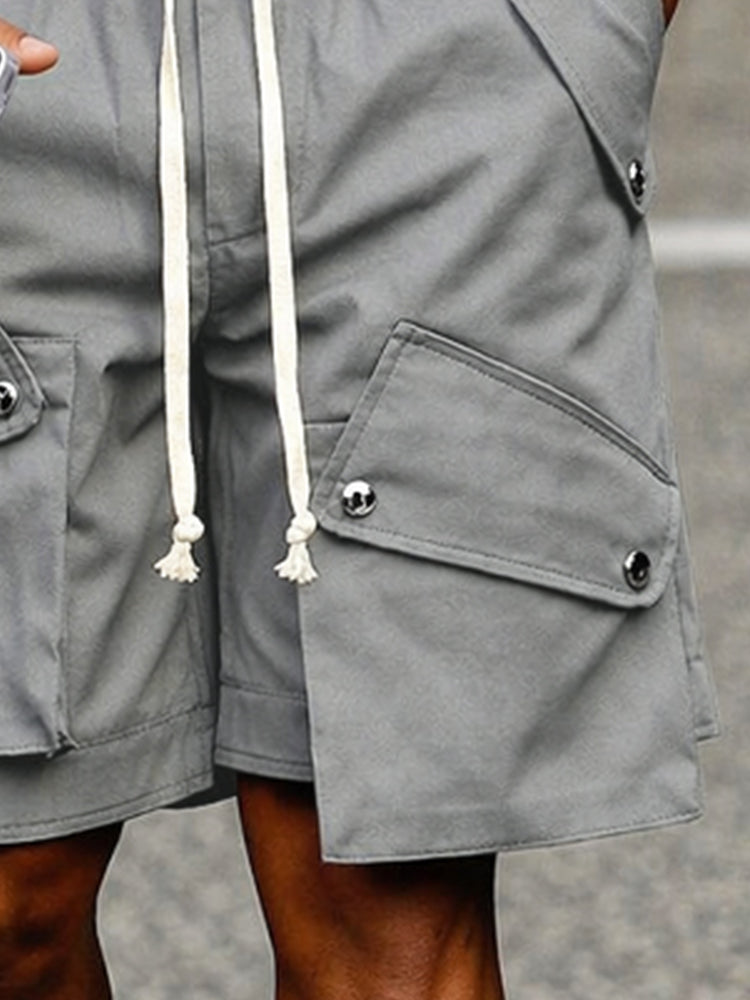 Unique Cotton Multi Pockets Drawstring Cargo Shorts