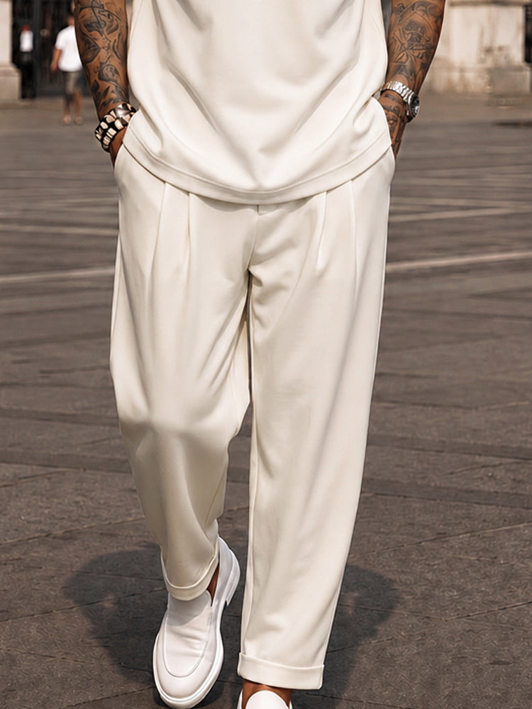 Urban Casual Contrast Color Polo Pants Set