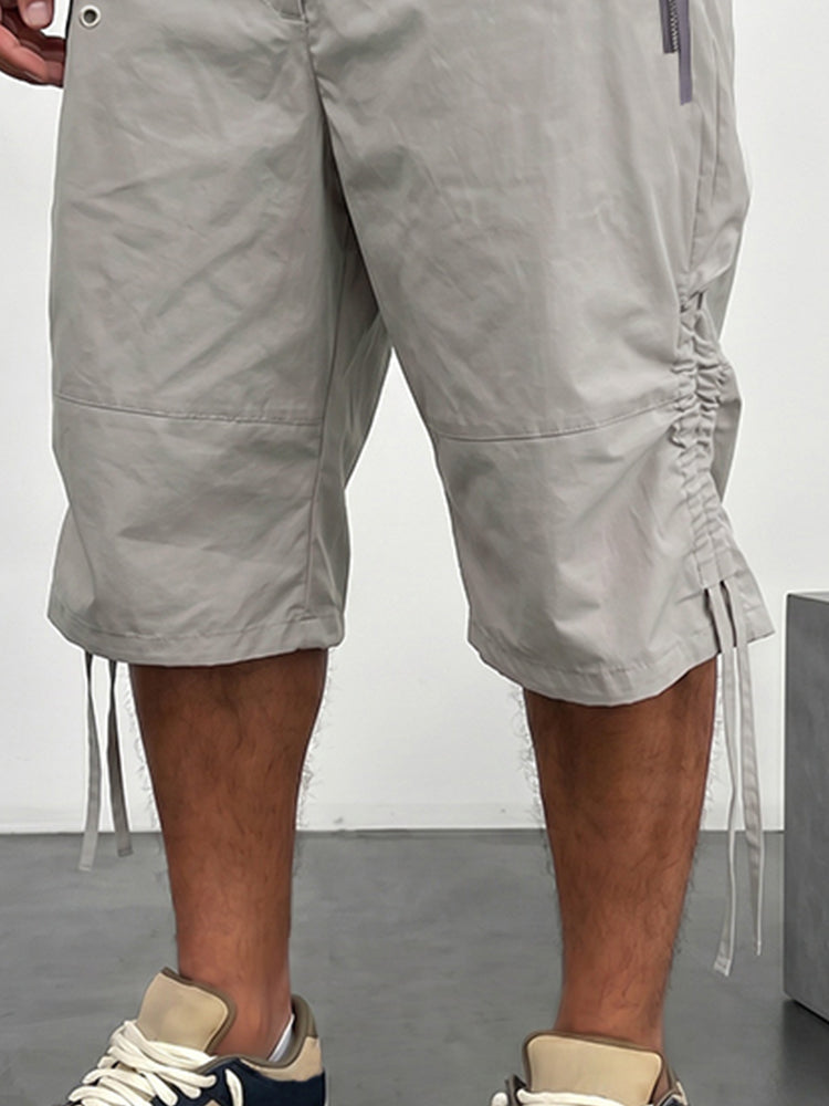 Versatile Cotton Drawstring Cargo Shorts with Zip Pockets
