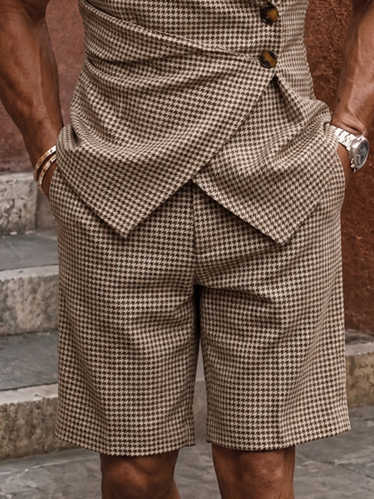 Casual Summer Plaid Blazer Shorts Set