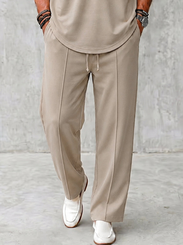 Urban Casual Contrast Collar Shirt Pants Set