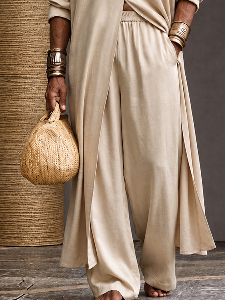 Minimalist Loose Longline Tunic Top Pants Set