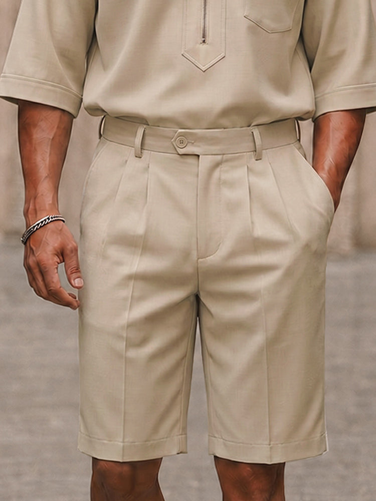 Smart Casual Half-Zip Shirt and Suit Shorts Set