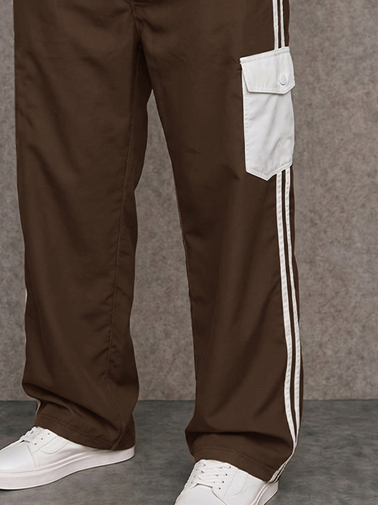 Sporty Contrast Color Cotton Drawstring Pants