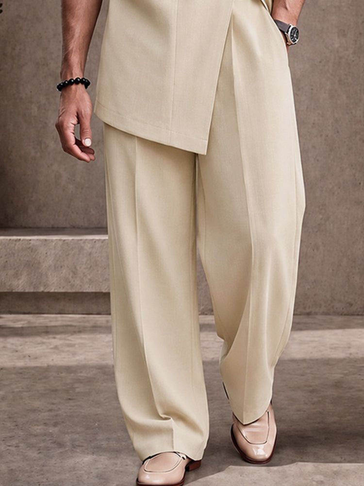 Casual Button-Neck Side Slit Shirt Pants Set