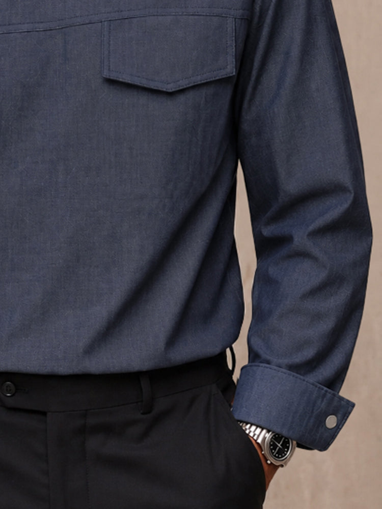 Effortless 100% Cotton Denim Long Sleeve Top