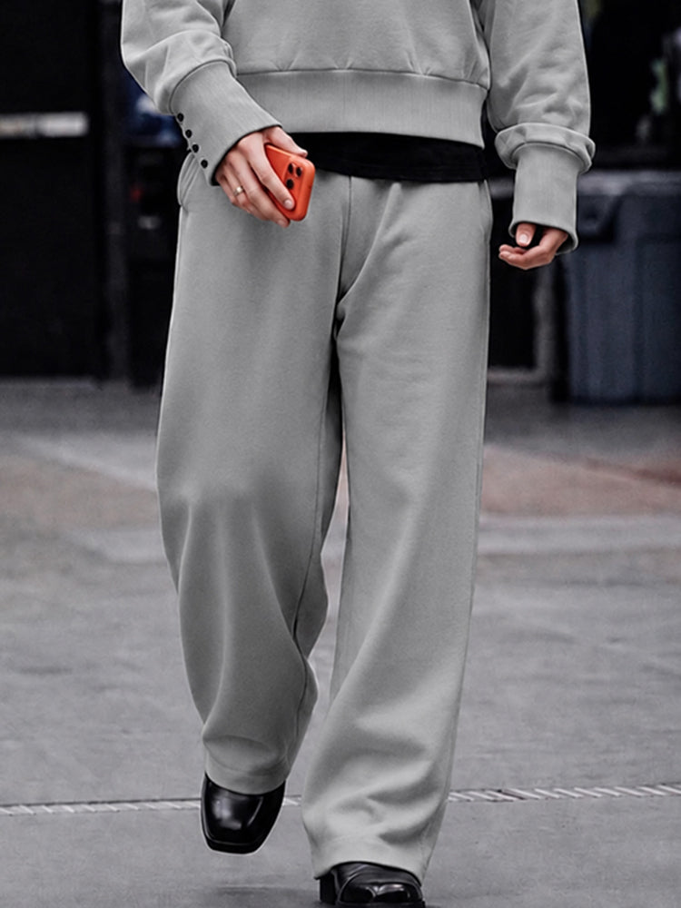 Casual Loose Button-Cuff Sweatshirt Set