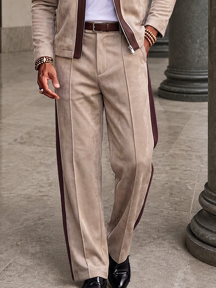 Refined Retro Faux Suede Jacket Pants Set