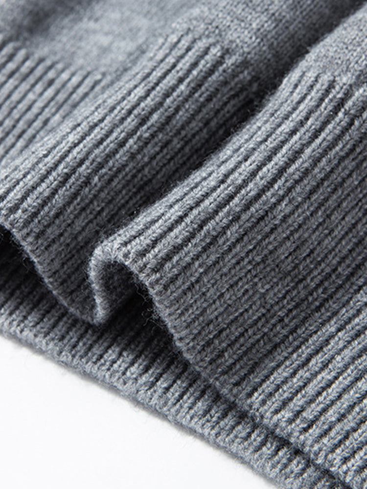 Double Collar Quarter-Zip Button Hooded Knit Pullover Sweater