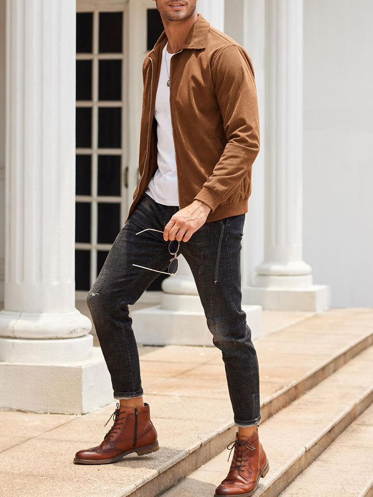 Casual Zip Up Corduroy Bomber Jacket (US Only)