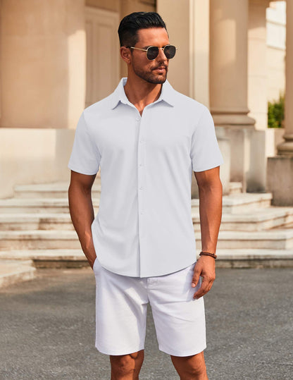 Casual Wrinkle Free Button Down Short Sleeve Shirt (US Only)
