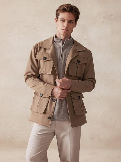 Vintage Cargo Trench Jacket with Belt