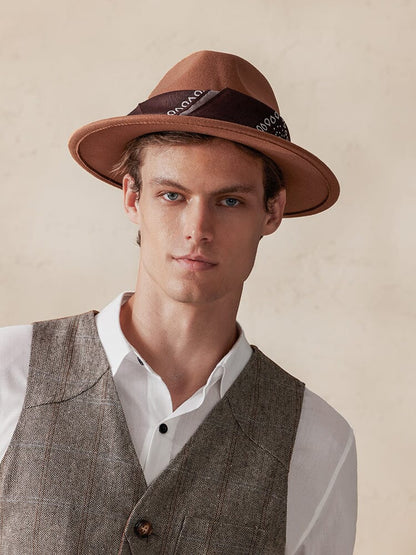 Flat Brim Fedora Hat with Kirchief