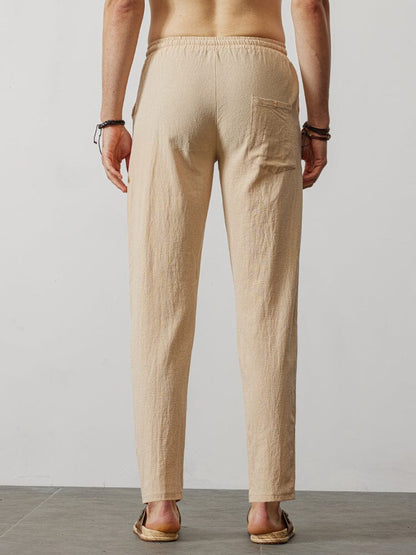 Casual Loose Solid Color Lacing Elastic Waist Pants
