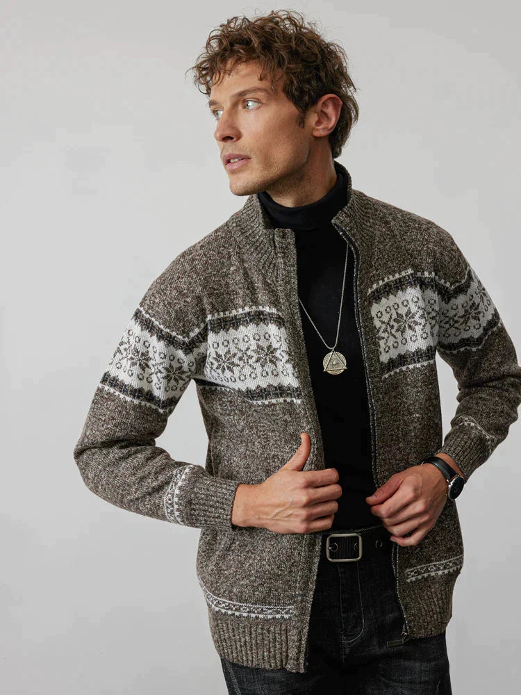 Christmas snowflake piece standing collar warm cardigan knitted jacket
