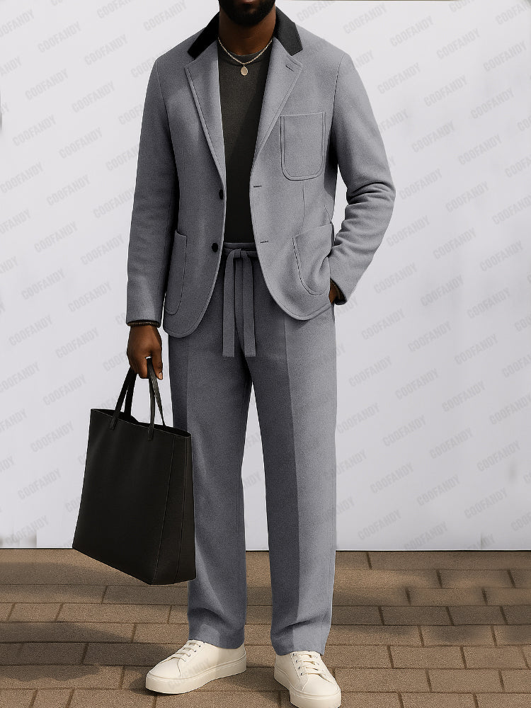 Fashion Suede Contrast Color Suit Set
