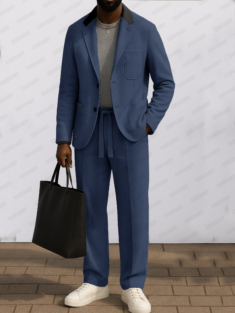Fashion Suede Contrast Color Suit Set
