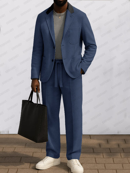 Fashion Suede Contrast Color Suit Set