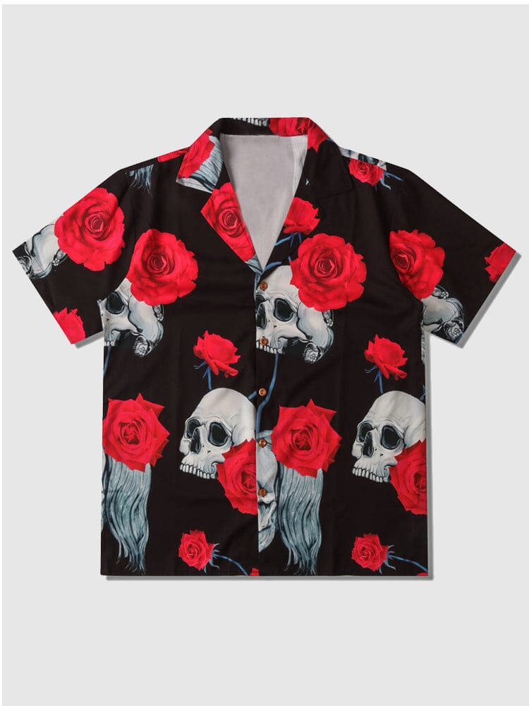 Rose Skull Lapel Short Sleeve Shirt