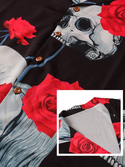 Rose Skull Lapel Short Sleeve Shirt