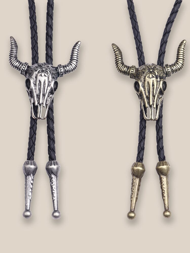 Vintage Cow Skull Bolo Tie Necklace