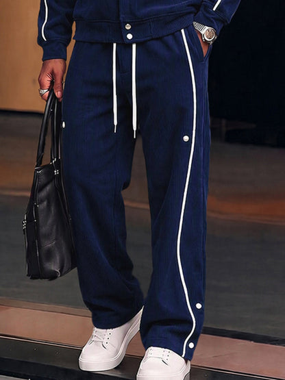 Casual Contrast Piping Corduroy Jacket Pants Set