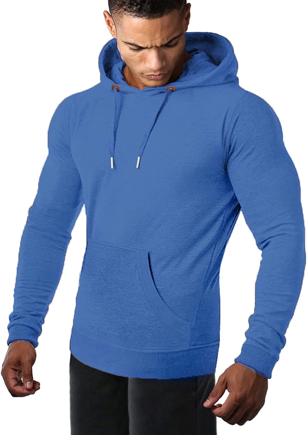 Men's Athletic Hoodie Long Sleeve Drawstring Sports Pullover Hooded Casual Fashion Sweatshirt with Pockets