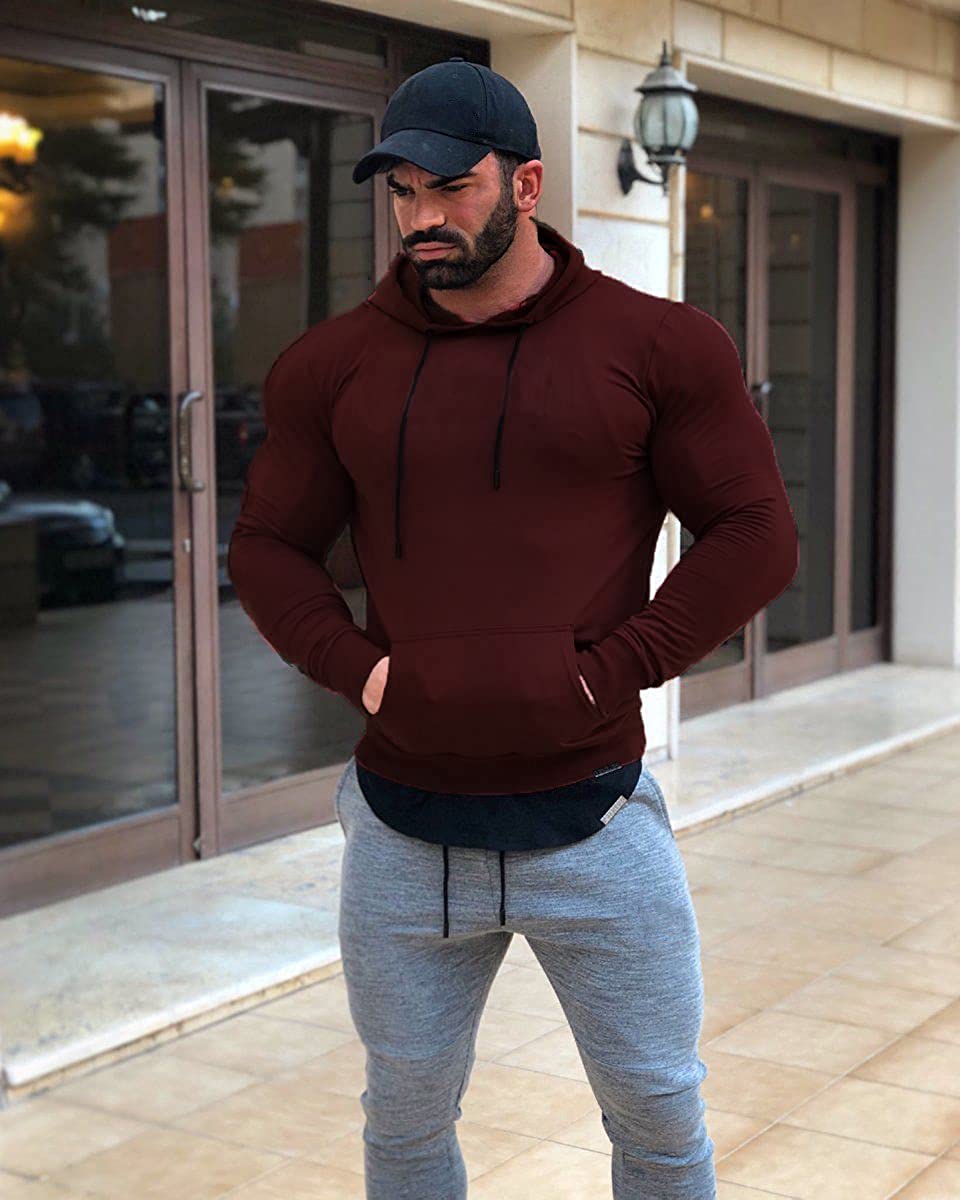 Men's Athletic Hoodie Long Sleeve Drawstring Sports Pullover Hooded Casual Fashion Sweatshirt with Pockets
