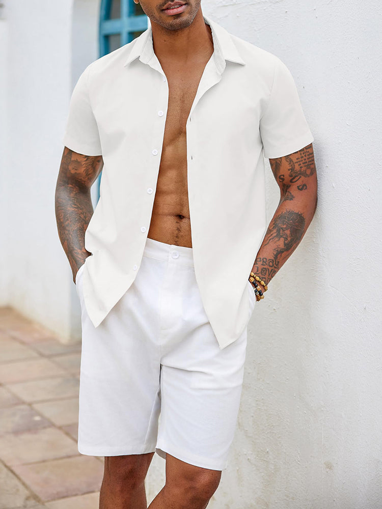 Casual Short Sleeve Button Down Dress Shirt