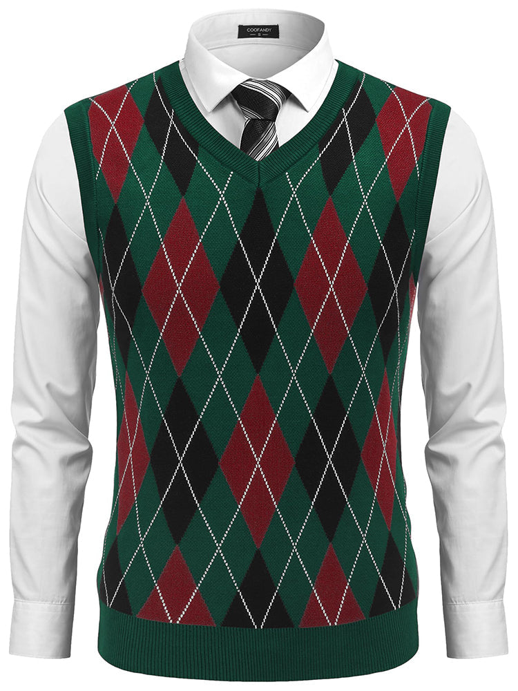 Casual Elastic Knit Pullover Argyle Vest (US Only)