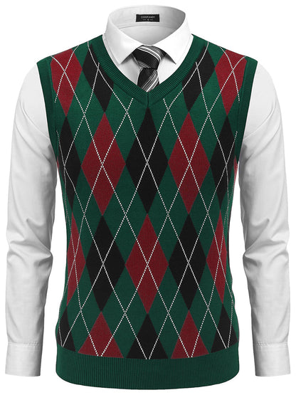 Casual Elastic Knit Pullover Argyle Vest (US Only)