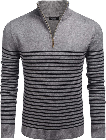 Striped Zip Up Mock Neck Pullover Sweaters (US Only)