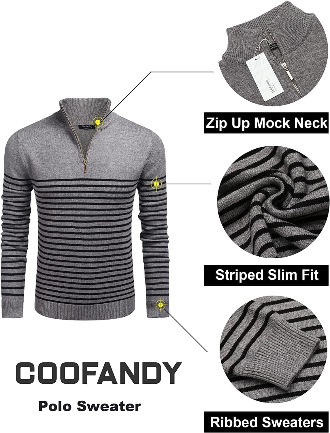 Striped Zip Up Mock Neck Pullover Sweaters (US Only)