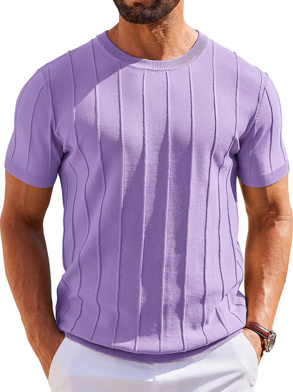 Casual Short Sleeve Ribbed Knit Pullover Tee (US Only)