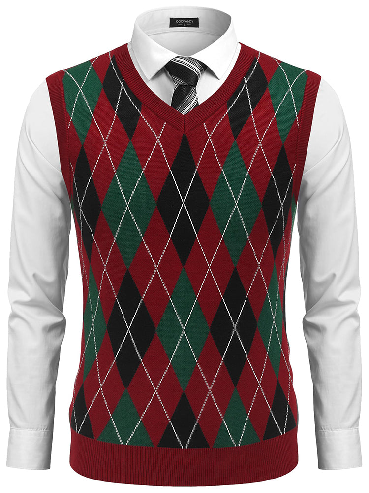 Casual Elastic Knit Pullover Argyle Vest (US Only)