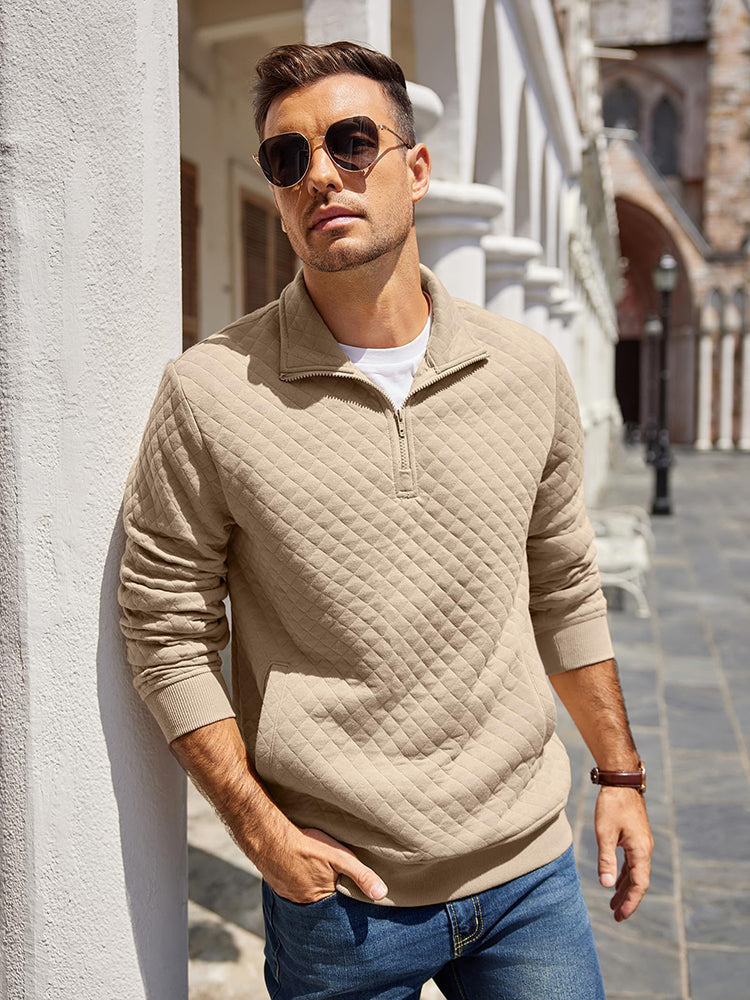 Trendy Quarter Zip Pullover Quilted Sweatshirt (US Only)