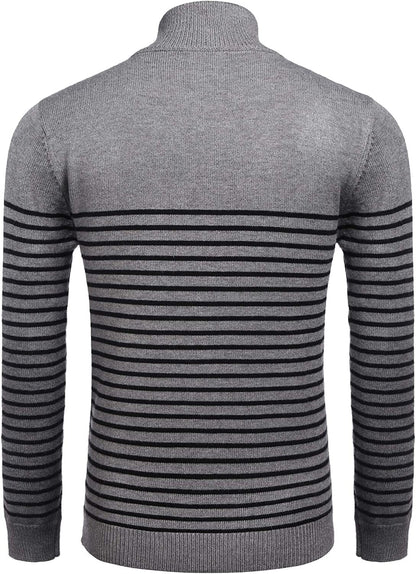 Striped Zip Up Mock Neck Pullover Sweaters (US Only)