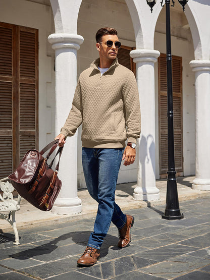 Trendy Quarter Zip Pullover Quilted Sweatshirt (US Only)