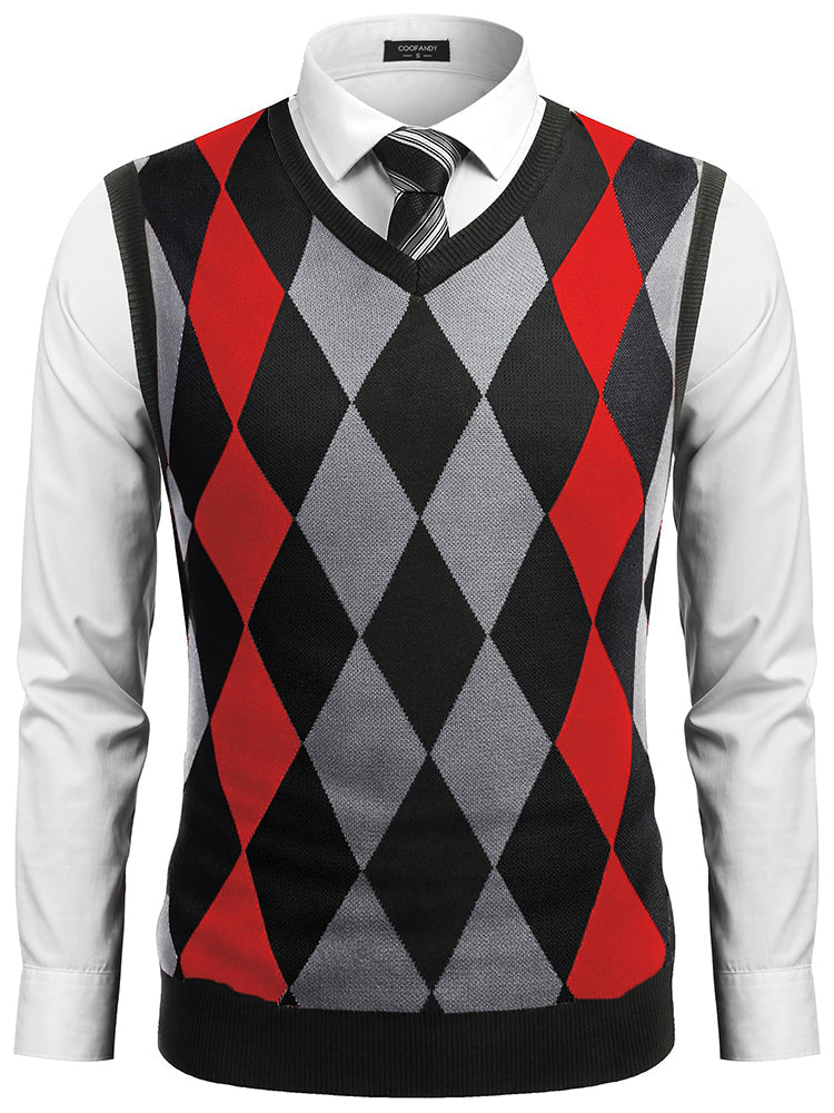 Casual Elastic Knit Pullover Argyle Vest (US Only)