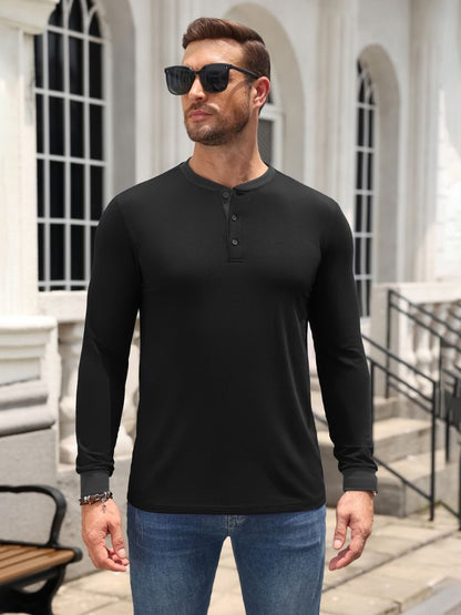 Casual Modern Contrast Henley Long Sleeve Shirt (US Only)