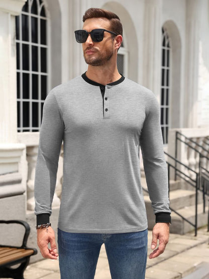 Casual Modern Contrast Henley Long Sleeve Shirt (US Only)