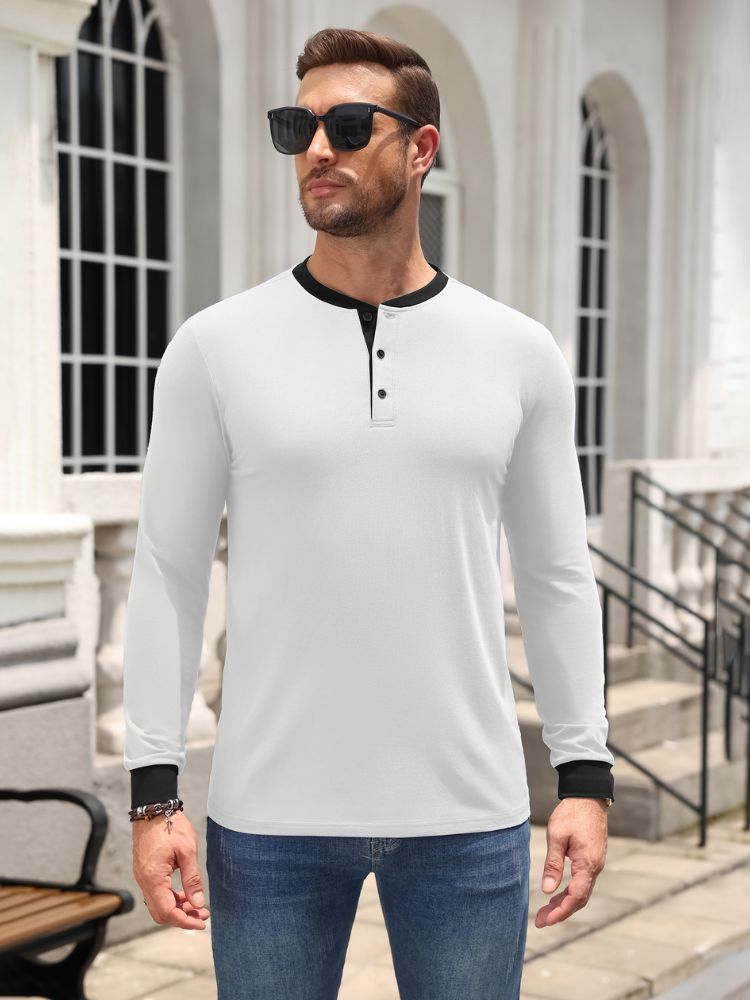 Casual Modern Contrast Henley Long Sleeve Shirt (US Only)