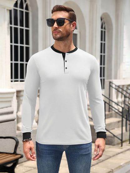 Casual Modern Contrast Henley Long Sleeve Shirt (US Only)