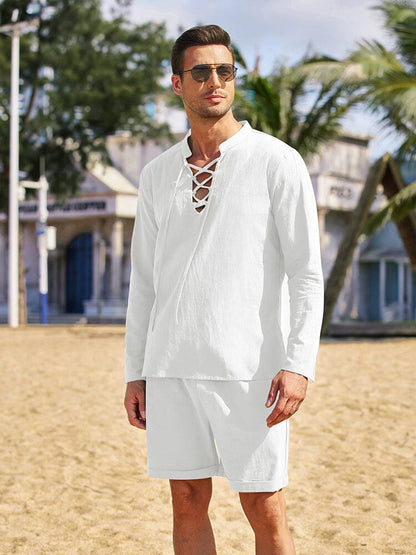 Cotton 2 Pieces Henley Shirt Set (US Only)