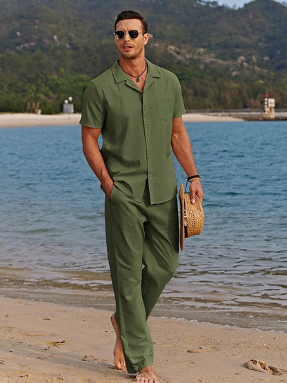 Casual Linen Style Beach Shirt Sets (Live Only)